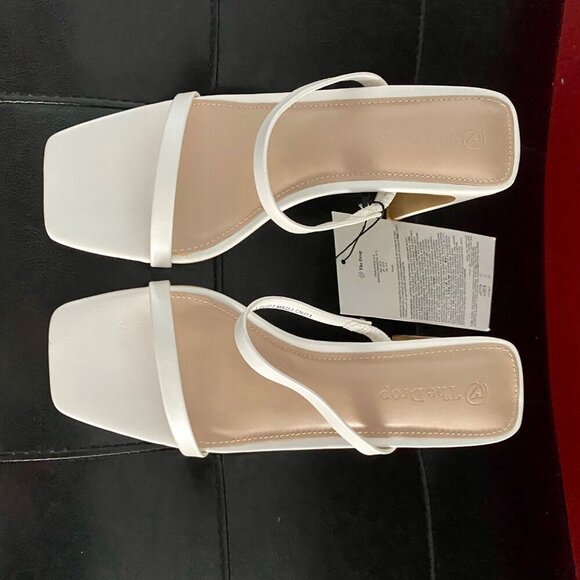 The Drop Avery Square Toe Two Strap High Heeled Sandal White Size 6.5 NEW - Picture 9 of 13